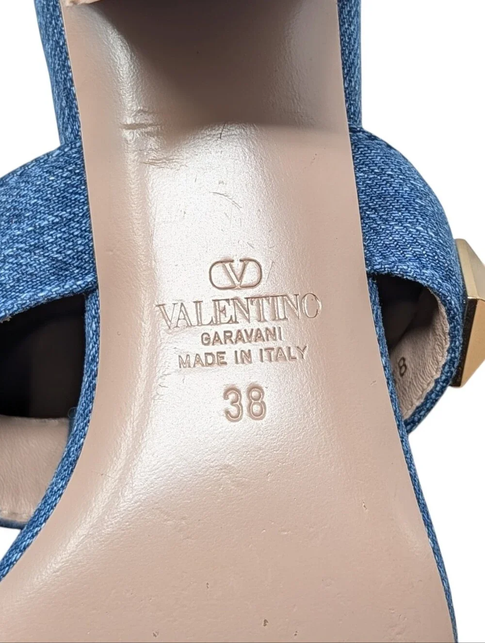 Valentino Garavani Denim Roman Stud Caged Gladiator Size EU 38